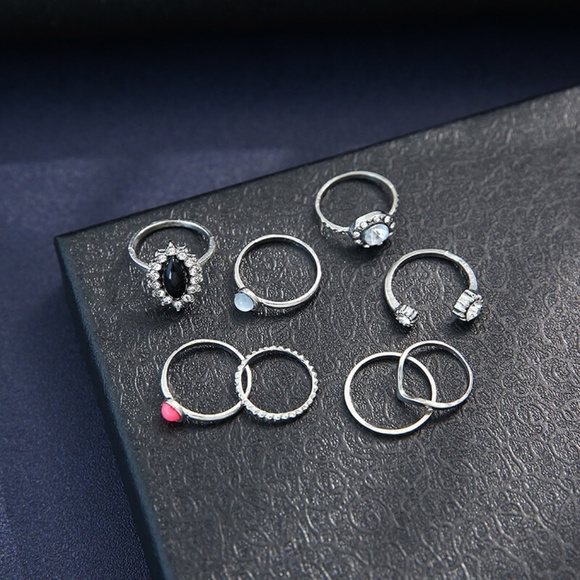 **MAGENA* 8-Pc Silver x Rhinestone Fashion Ring Set - Picture 6 of 6